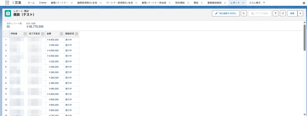 表形式のレポート